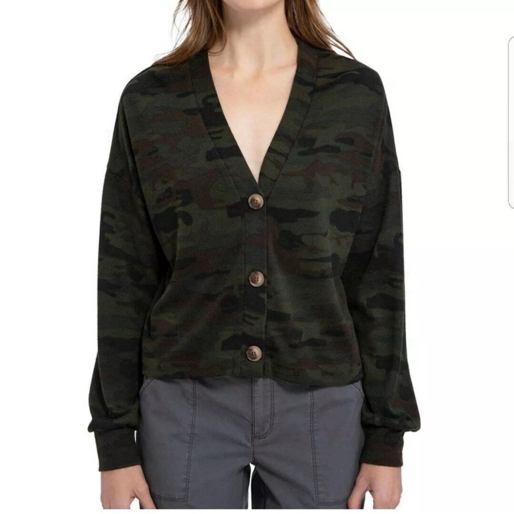 Sanctuary Social Standard Daytripper Camo Green Black Cardigan Sweater sz XL